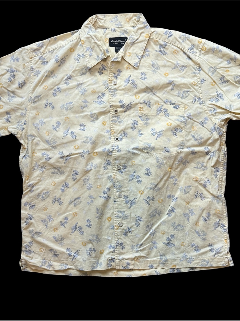 Eddie Bauer Men’s Short-Sleeve Printed Button-Up Shirt - Cream Blue
